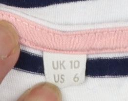 Boden Women's White Navy Striped Long Sleeve Christmas T-Shirt UK 10