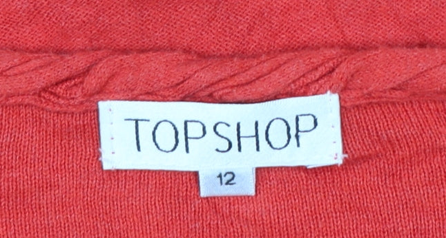 Topshop Women's Red V-Neck Long Sleeve Cotton Jumper Size 12