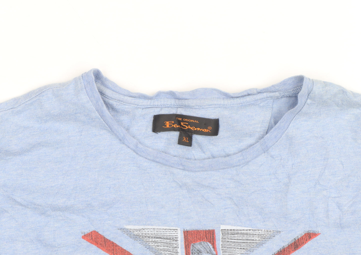 Ben Sherman Men's Blue Union Jack Graphic Crew Neck T-Shirt XL