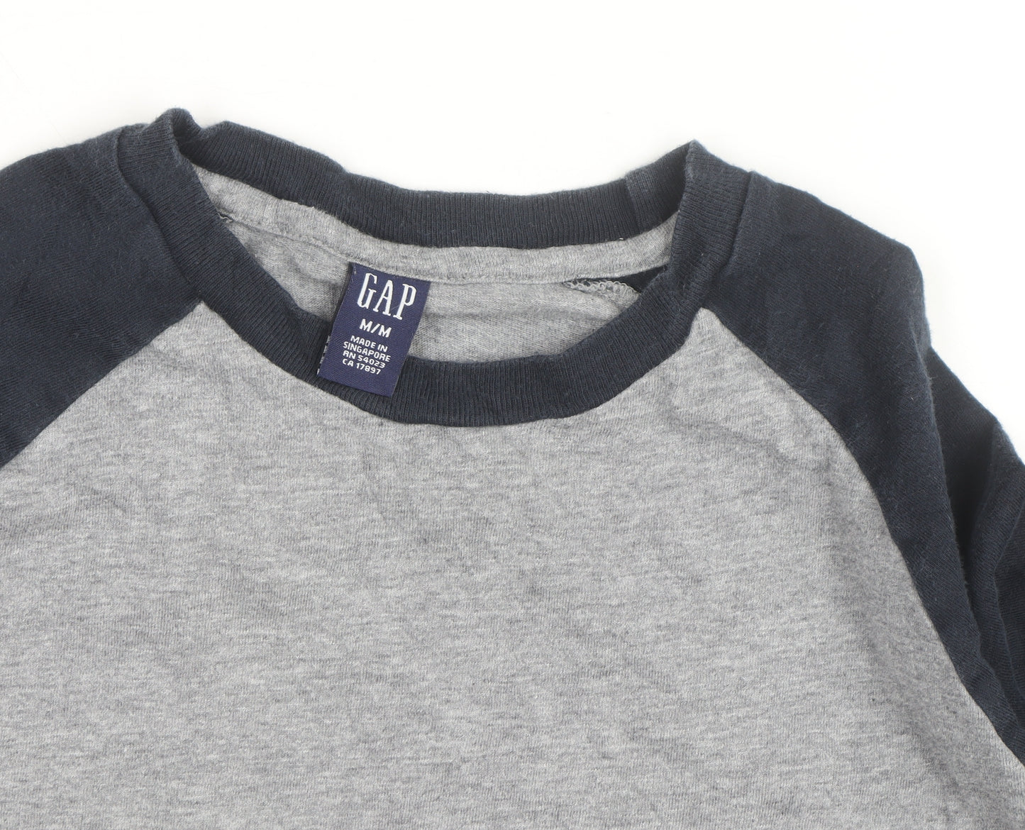 GAP Men's Grey & Blue Long Sleeve Raglan Cotton Top M
