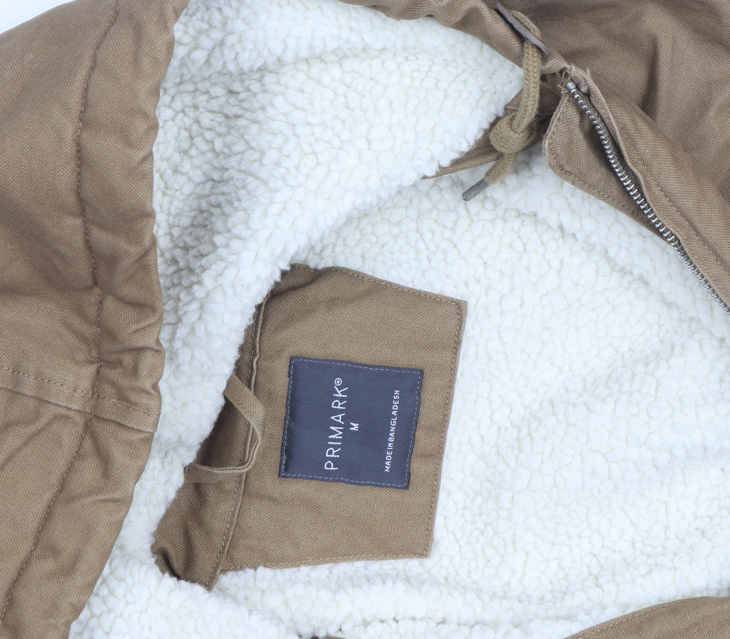 Primark Men's Brown Hooded Bomber Jacket M Cotton Lined Casual