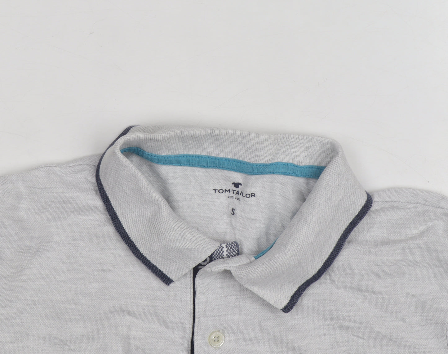 Tom Tailor Men's Grey Cotton Short Sleeve Polo Shirt Size S
