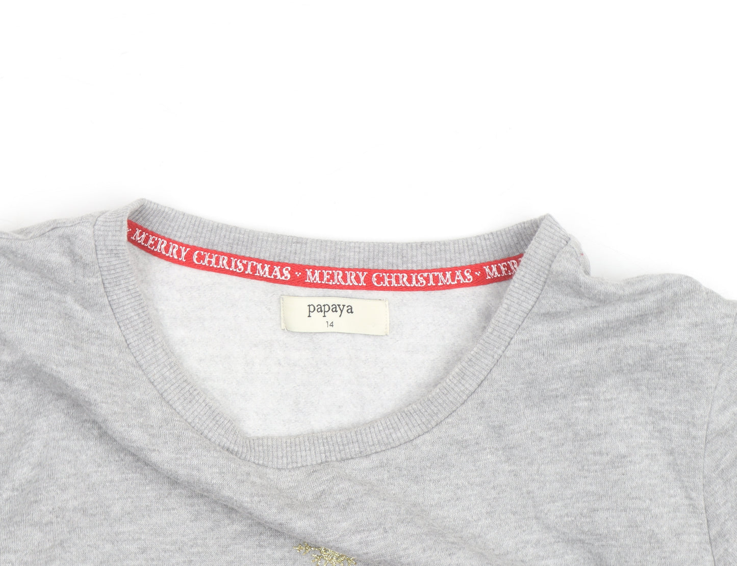 Papaya Unisex Grey Christmas Cat Graphic Sweatshirt Size 14