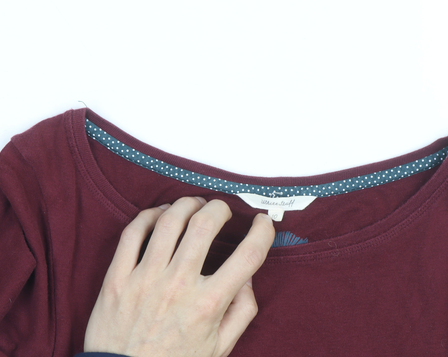 Weird Fish Women's Red Cotton Long Sleeve Boat Neck T-Shirt Size 10