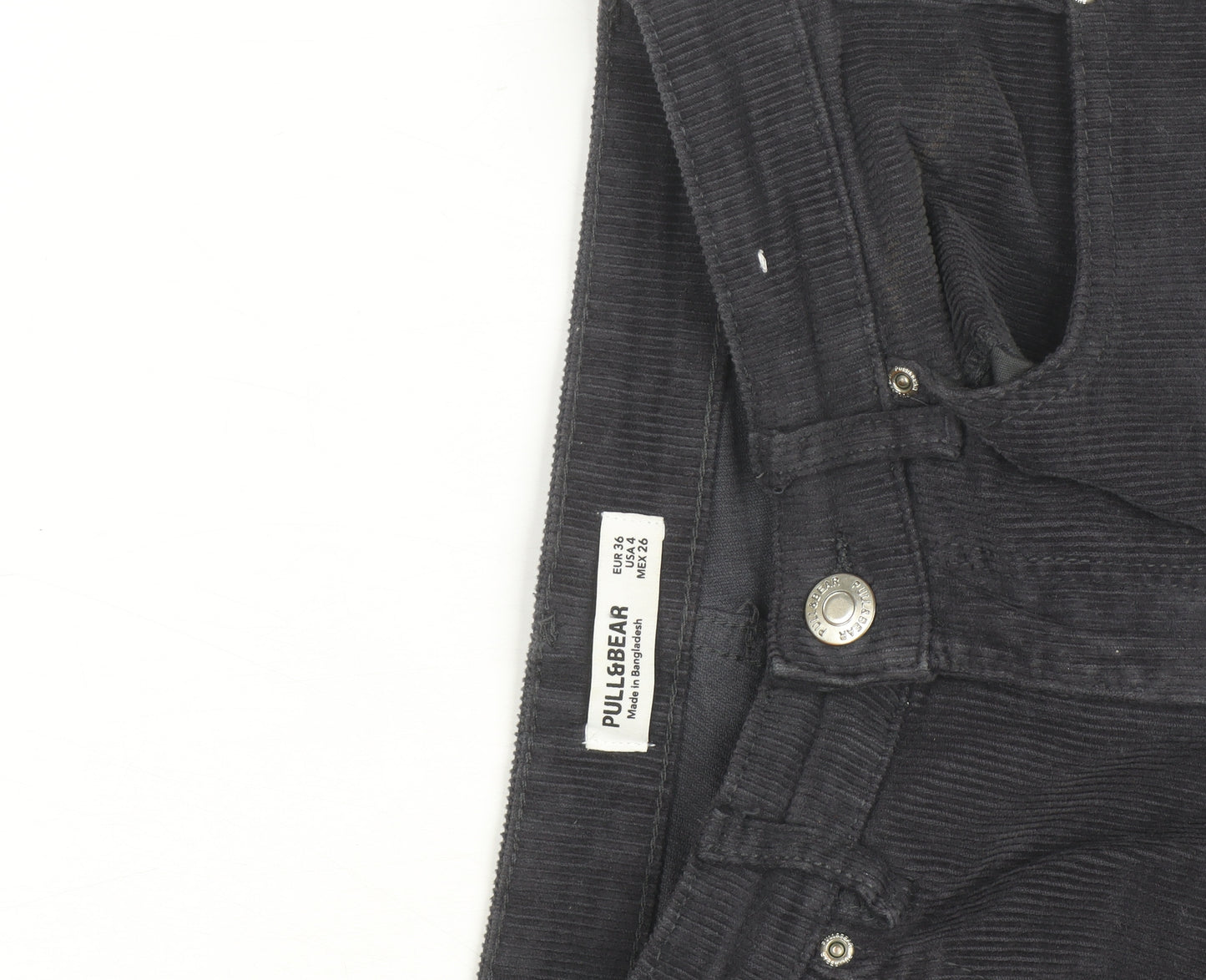 Pull&Bear Women's Black Corduroy Straight Jeans Size 8 High Rise