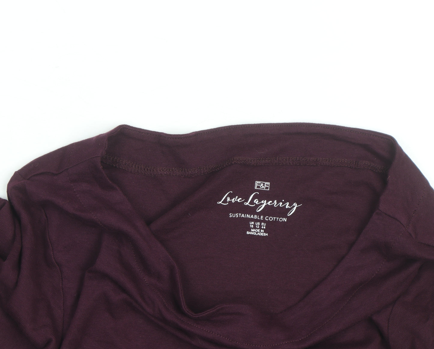 F&F Women Purple Long Sleeve Cotton Boat Neck Top Size 16