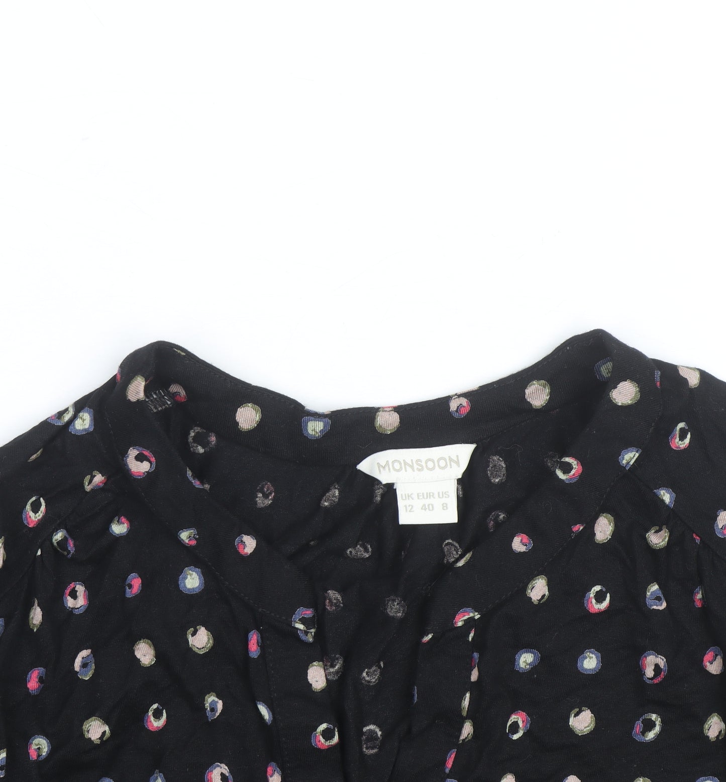 Monsoon Women’s Black Polka Dot Long Sleeve Tunic Blouse Size 12