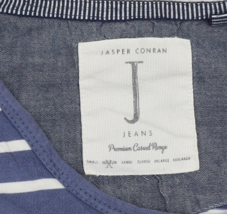 Jasper Conran Jeans Men's Blue Striped Crew Neck Cotton T-Shirt Size XL