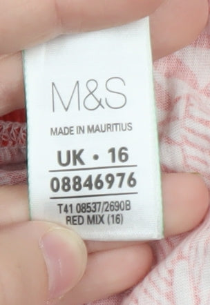 Marks and Spencer Women Red Floral Cotton Tunic Blouse UK 16