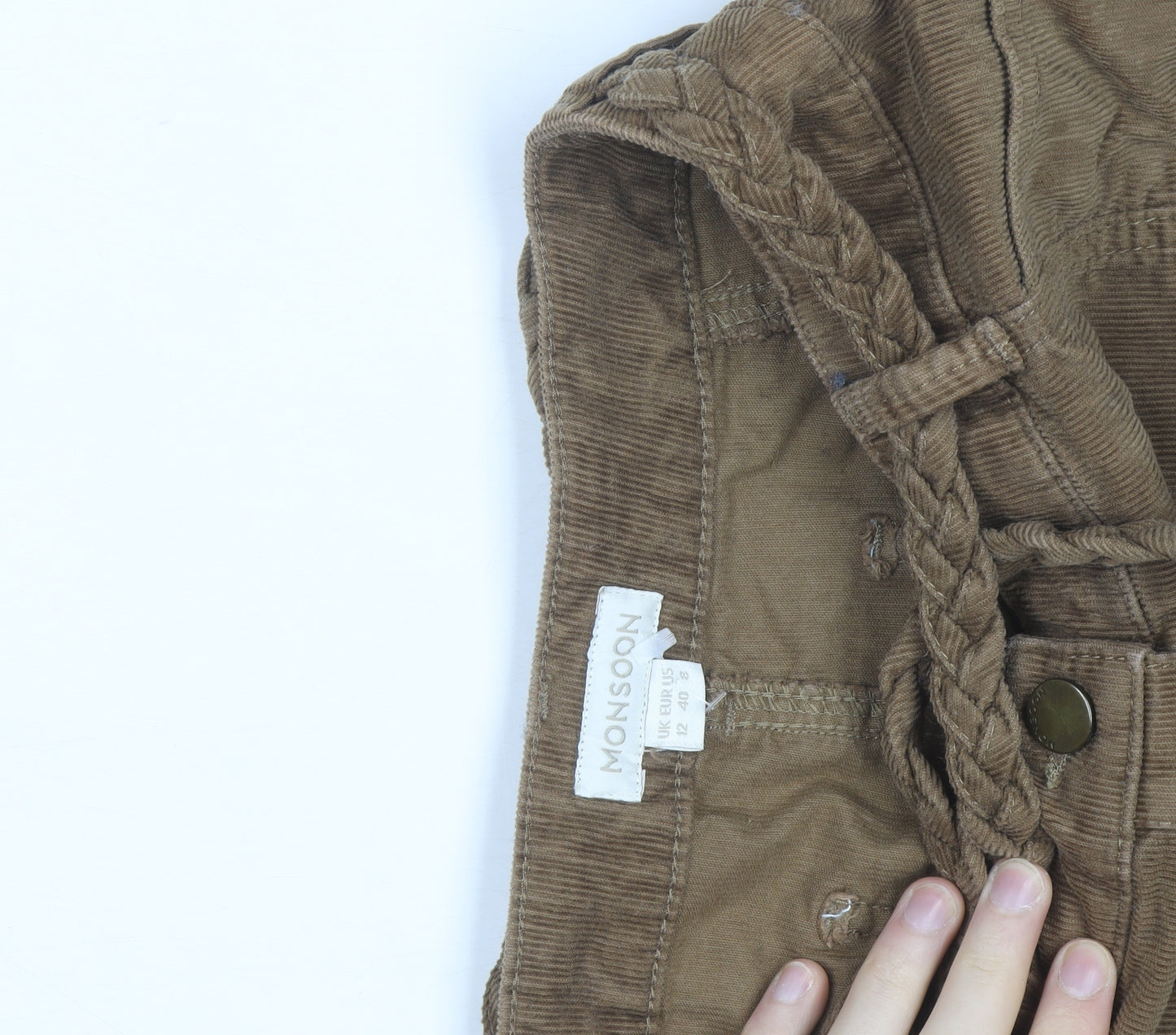 Monsoon Women Brown Corduroy A-Line Button Skirt Size 12