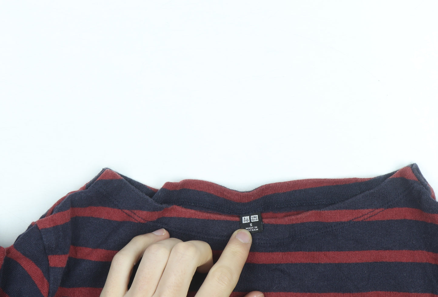 Uniqlo Men Blue Red Striped Long Sleeve Cotton Top S