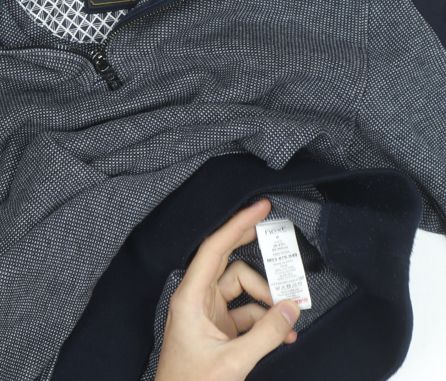 Next Men’s Grey High Neck 1/2 Zip Cotton Jumper Size L