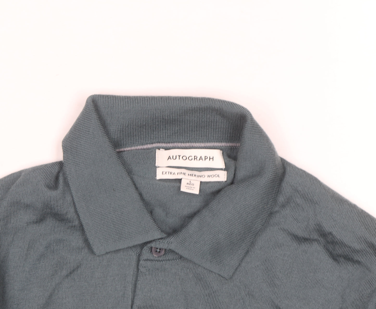 Marks and Spencer Autograph Men's Green Merino Wool Long Sleeve Polo Shirt L