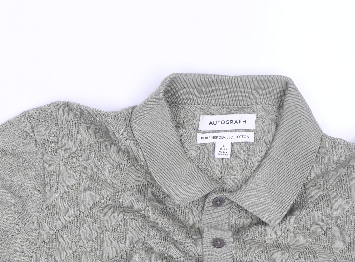 Marks and Spencer Autograph Men's Green Argyle Knit Cotton Polo L