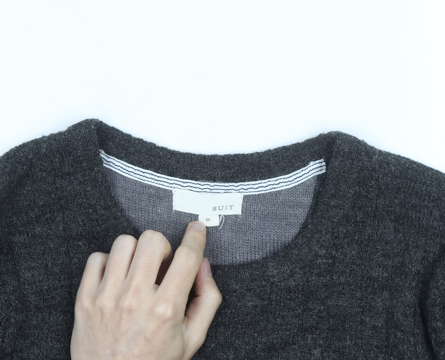 Suit Men Grey Wool Alpaca Crew Neck Knit Jumper Size M
