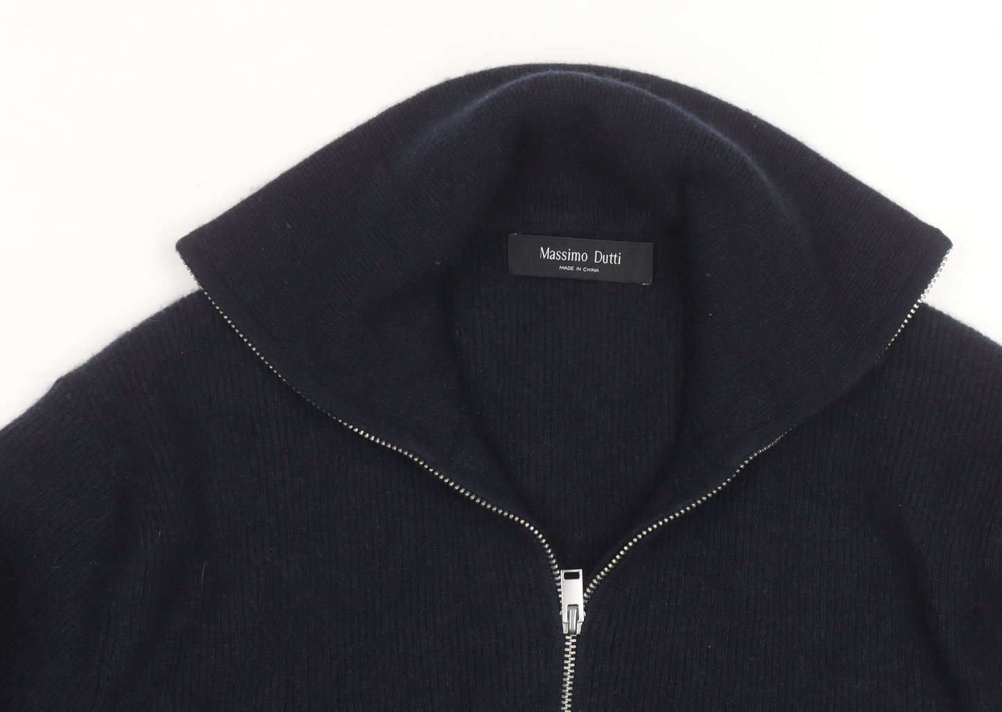 Massimo Dutti Men’s Black Wool 1/2 Zip Jumper Size L High Neck Classic