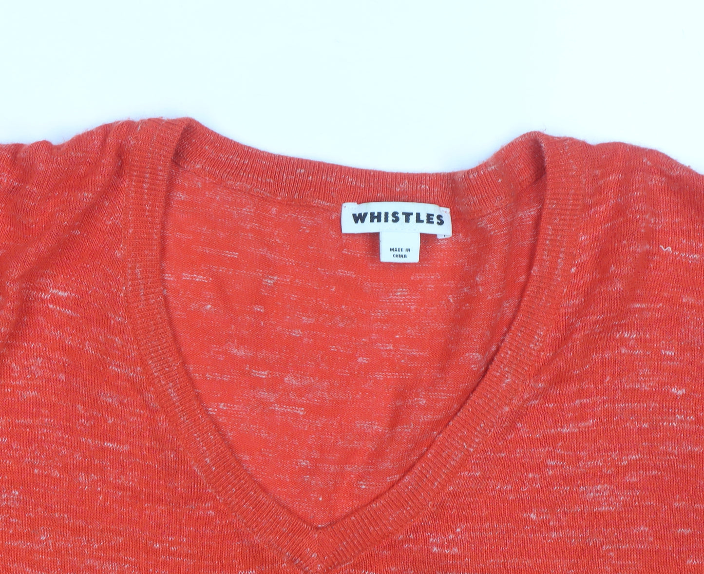 Whistles Women's Orange V-Neck Lightweight Cotton Linen Jumper Size S