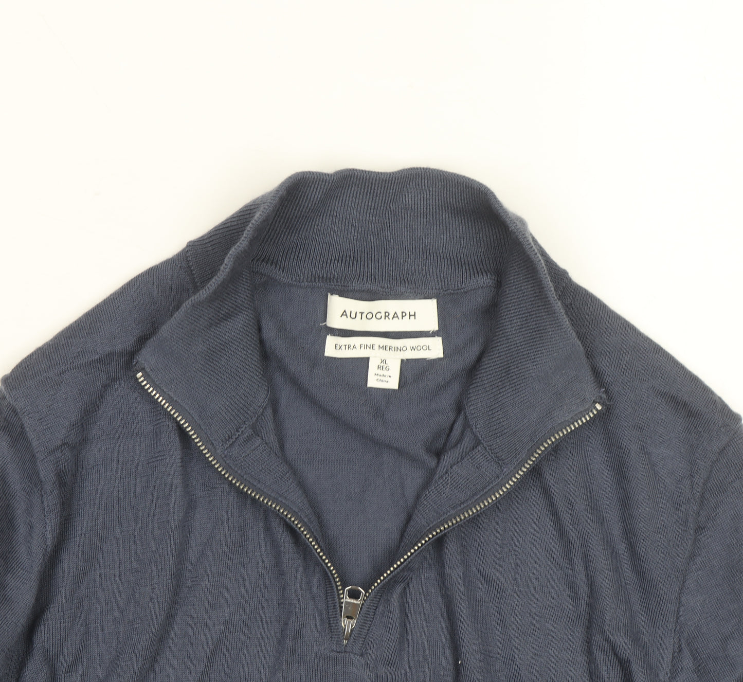 Marks and Spencer Men's Blue Wool 1/2 Zip Jumper XL