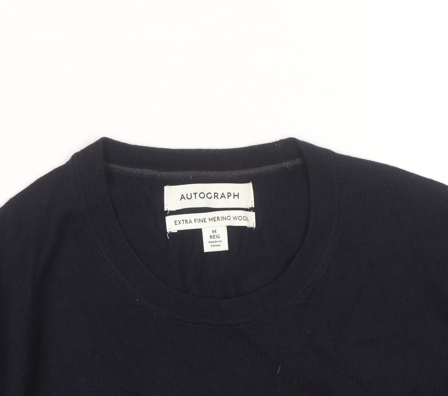 Marks and Spencer Autograph Men's Blue Merino Wool Crew Neck Jumper M