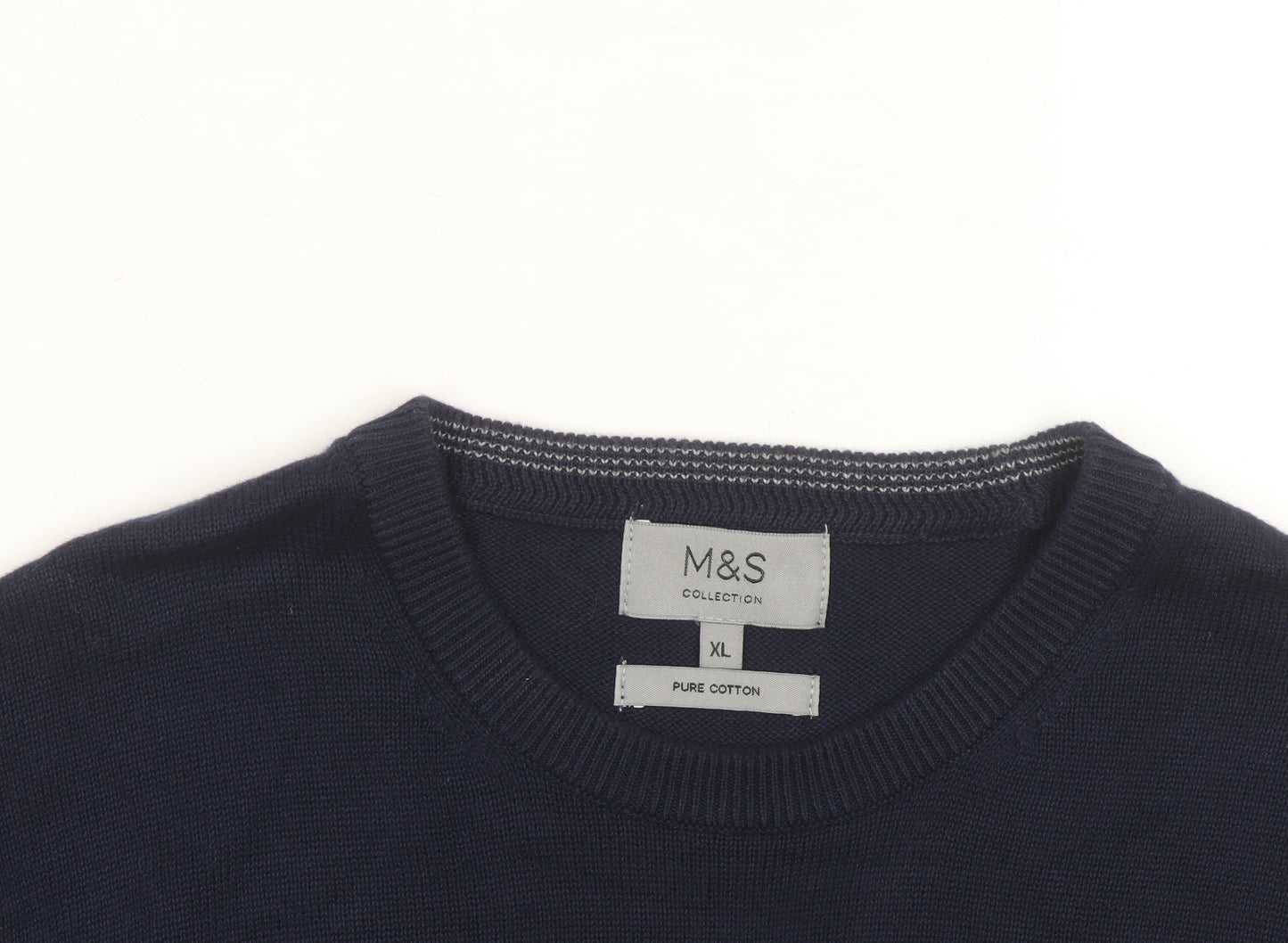 Marks and Spencer Men's Blue XL Cotton Crew Neck Jumper
