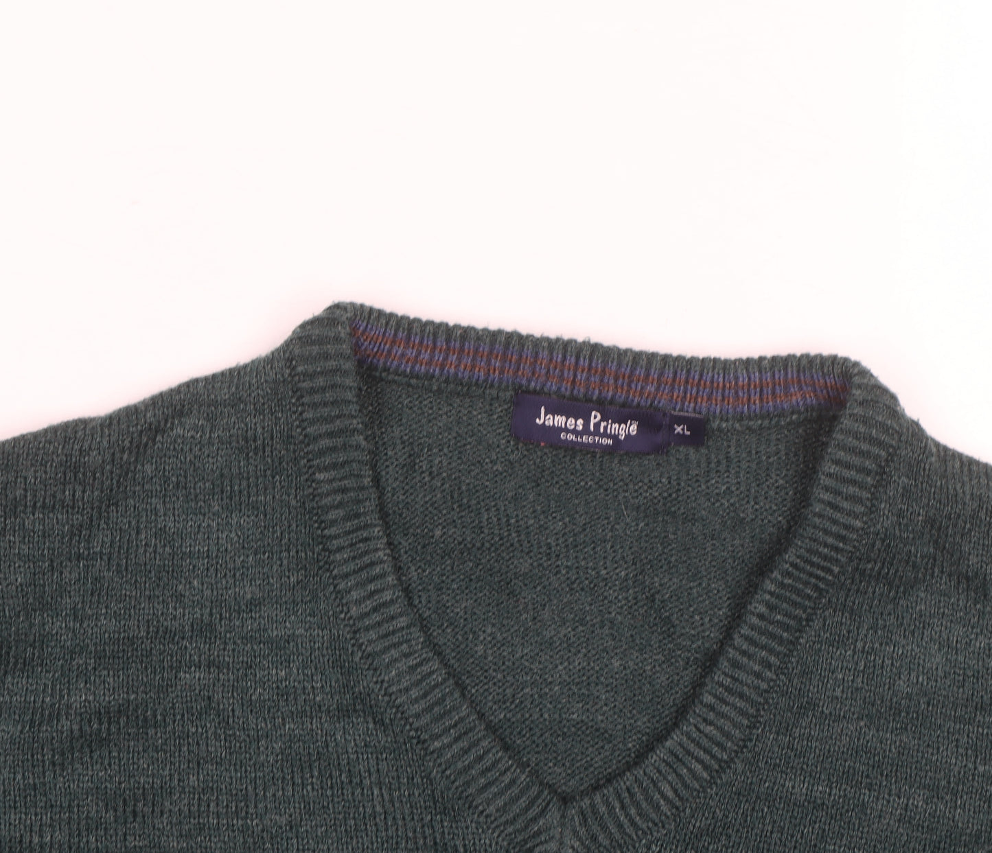 James Pringle Men's Green XL V-Neck Acrylic Knit Jumper