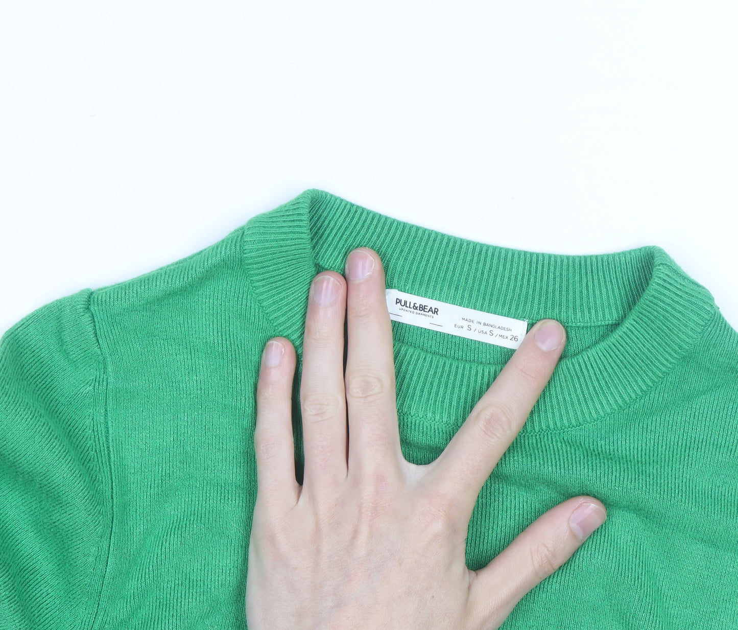 Pull & Bear Womens Green Slim Fit Crew Neck Knit Jumper Size S