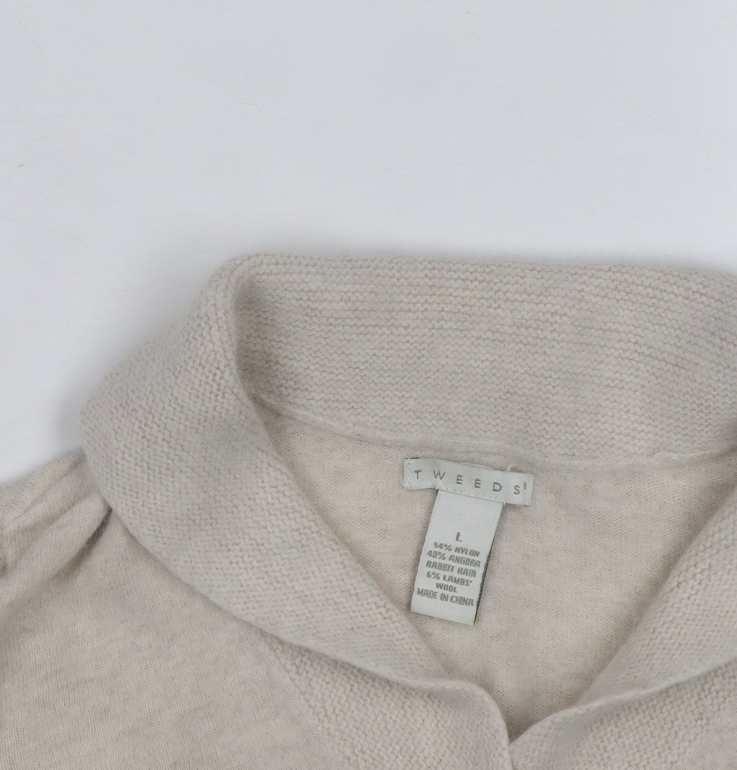 Tweeds Women Beige Shawl Collar Pullover Jumper Size L Wool Blend