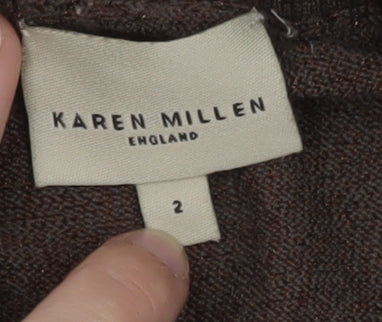 Karen Millen Women Brown Wool Bodycon Short Sleeve Dress Size 10
