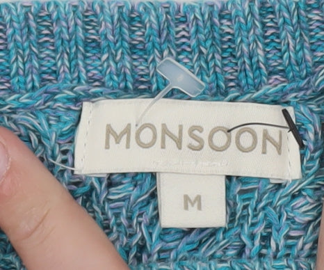 Monsoon Women’s Blue Cable-Knit Cotton Blend Jumper M