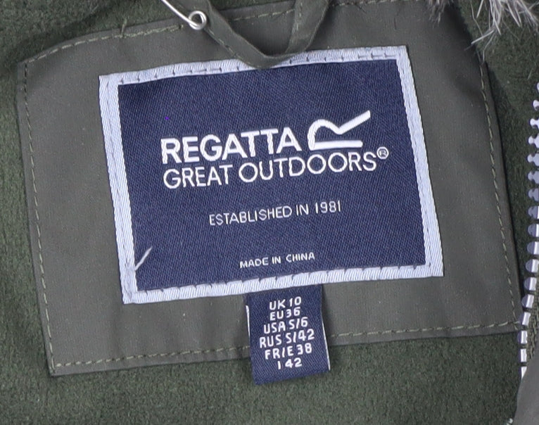 Regatta Womens Green Faux Fur Hooded Parka Coat Size 10