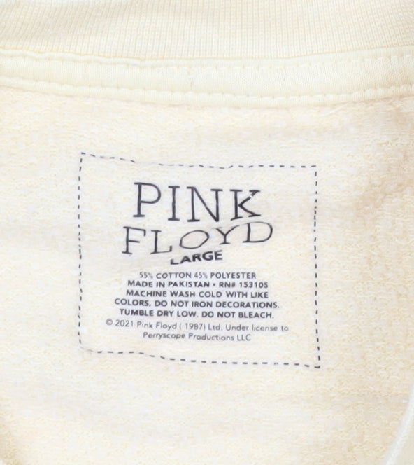 Pink Floyd Mens Beige Tie Dye Pullover Sweatshirt Large Graphic Print