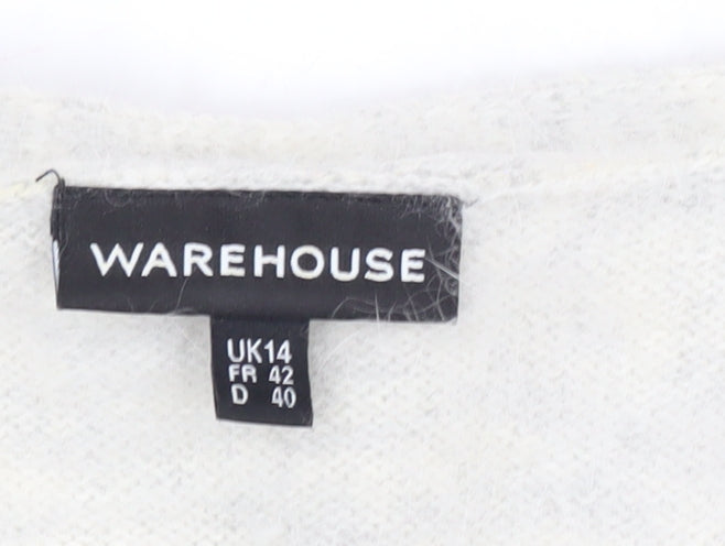 Warehouse Women’s Ivory Angora Blend V-Neck Button Cardigan UK 14