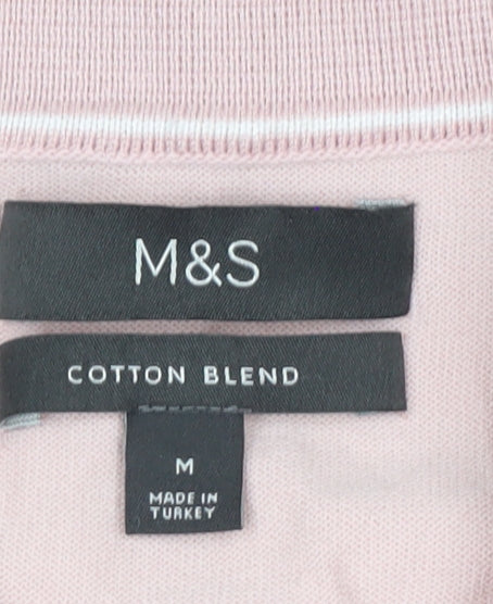 Marks and Spencer Men's Pink Cotton Blend 1/4 Zip Polo M