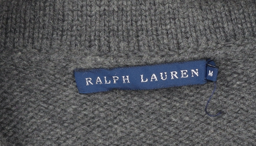 Ralph Lauren Women's Grey M Cardigan Cotton Cashmere Shawl Collar Knit