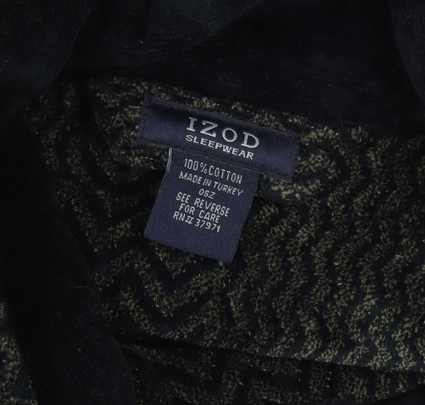 Izod Men's Black Cotton Robe One Size Herringbone Belted Nightwear