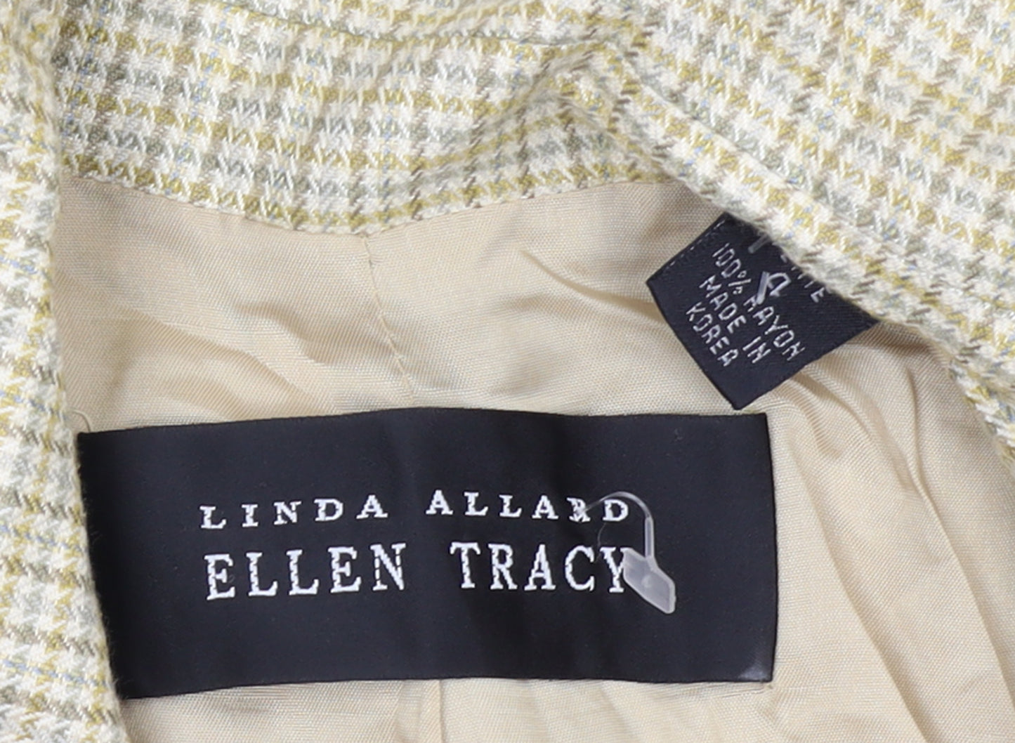 Ellen Tracy Women's Beige Check Double-Breasted Blazer Size 12
