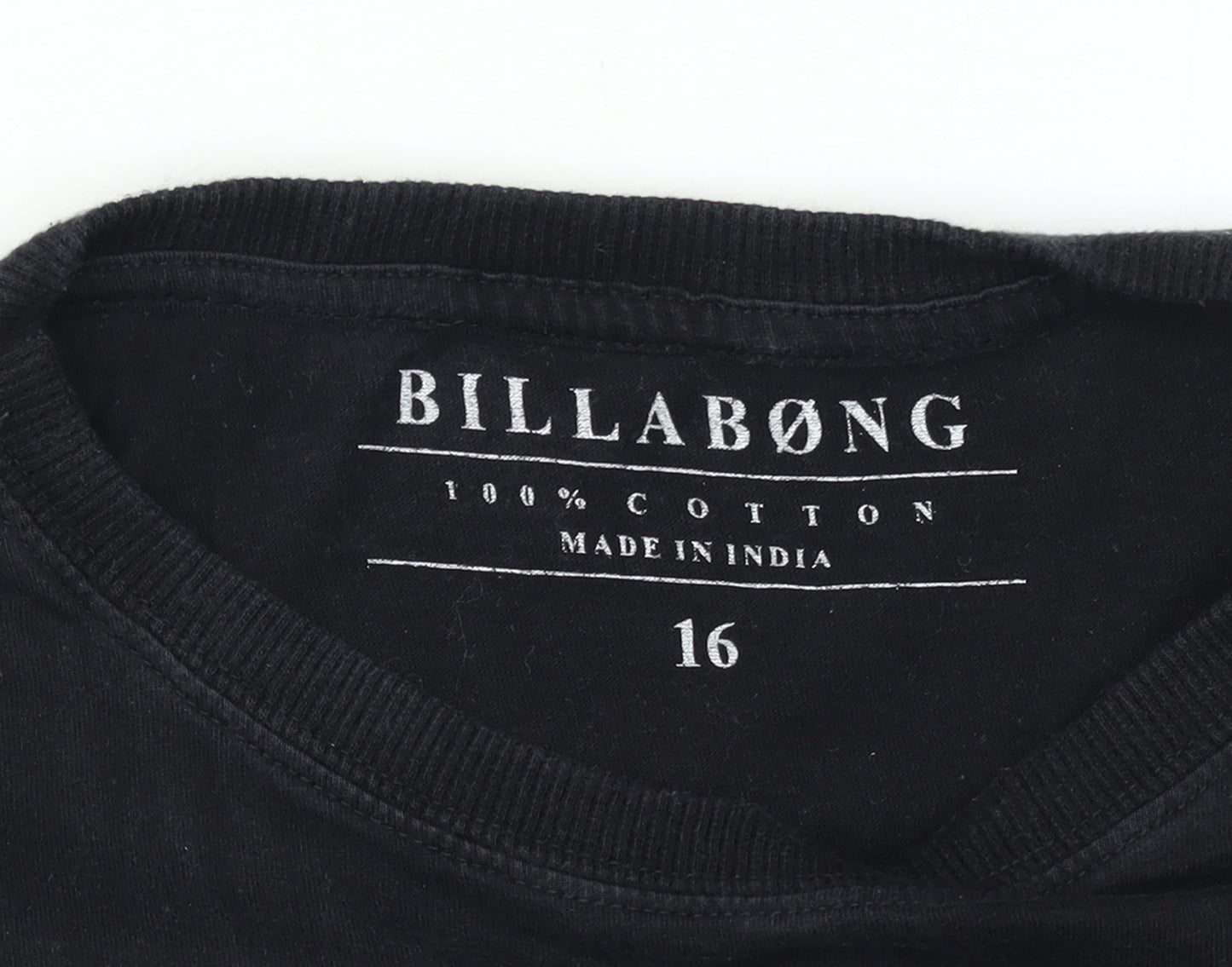 Billabong Boys Black Graphic Skull T-Shirt 16 Years 100% Cotton