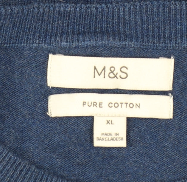 Marks and Spencer Men's Blue XL Pure Cotton Crew Neck Jumper