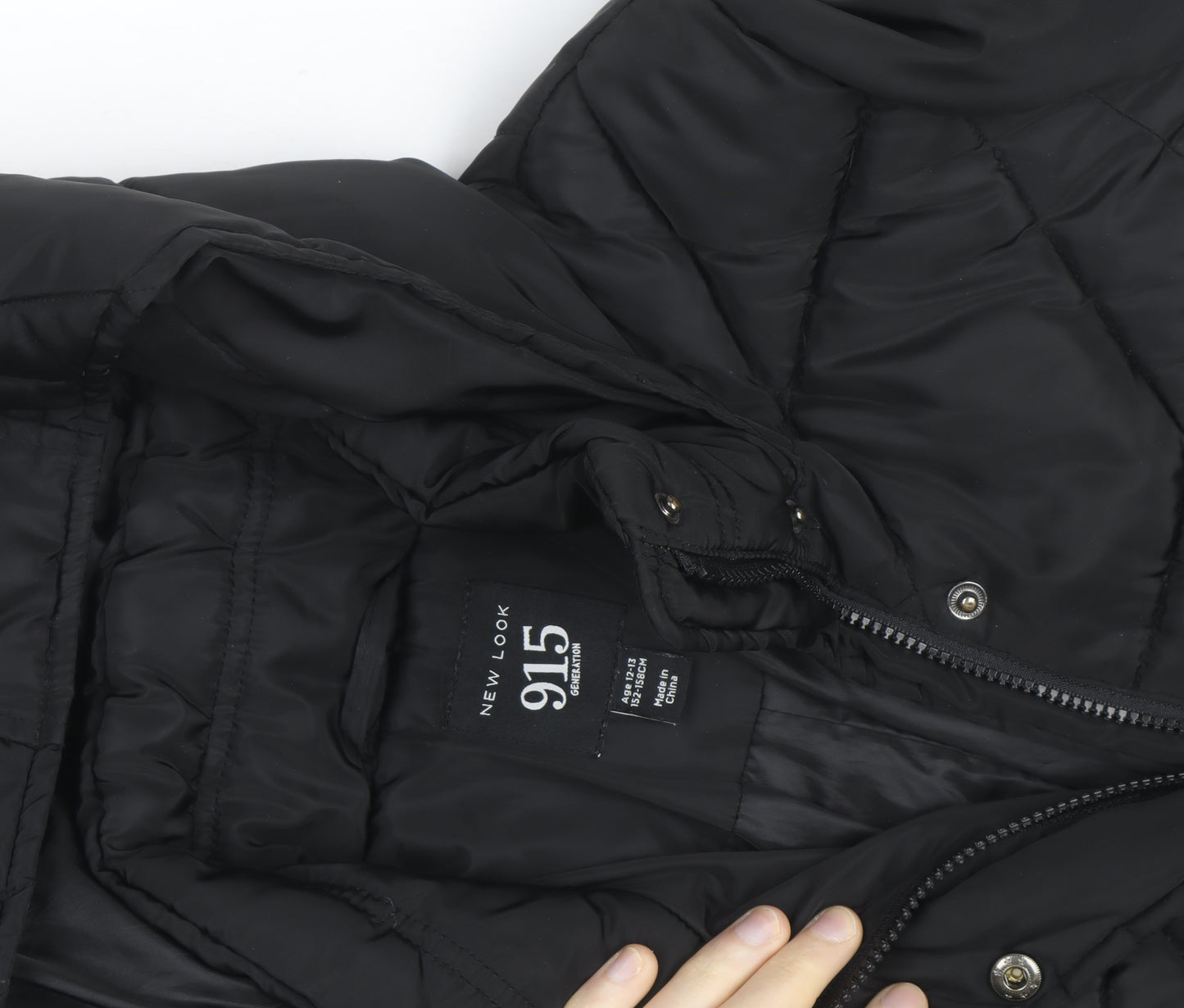 New Look Boys Black Hooded Puffer Jacket 15-16 Years Winter Quilted Coat