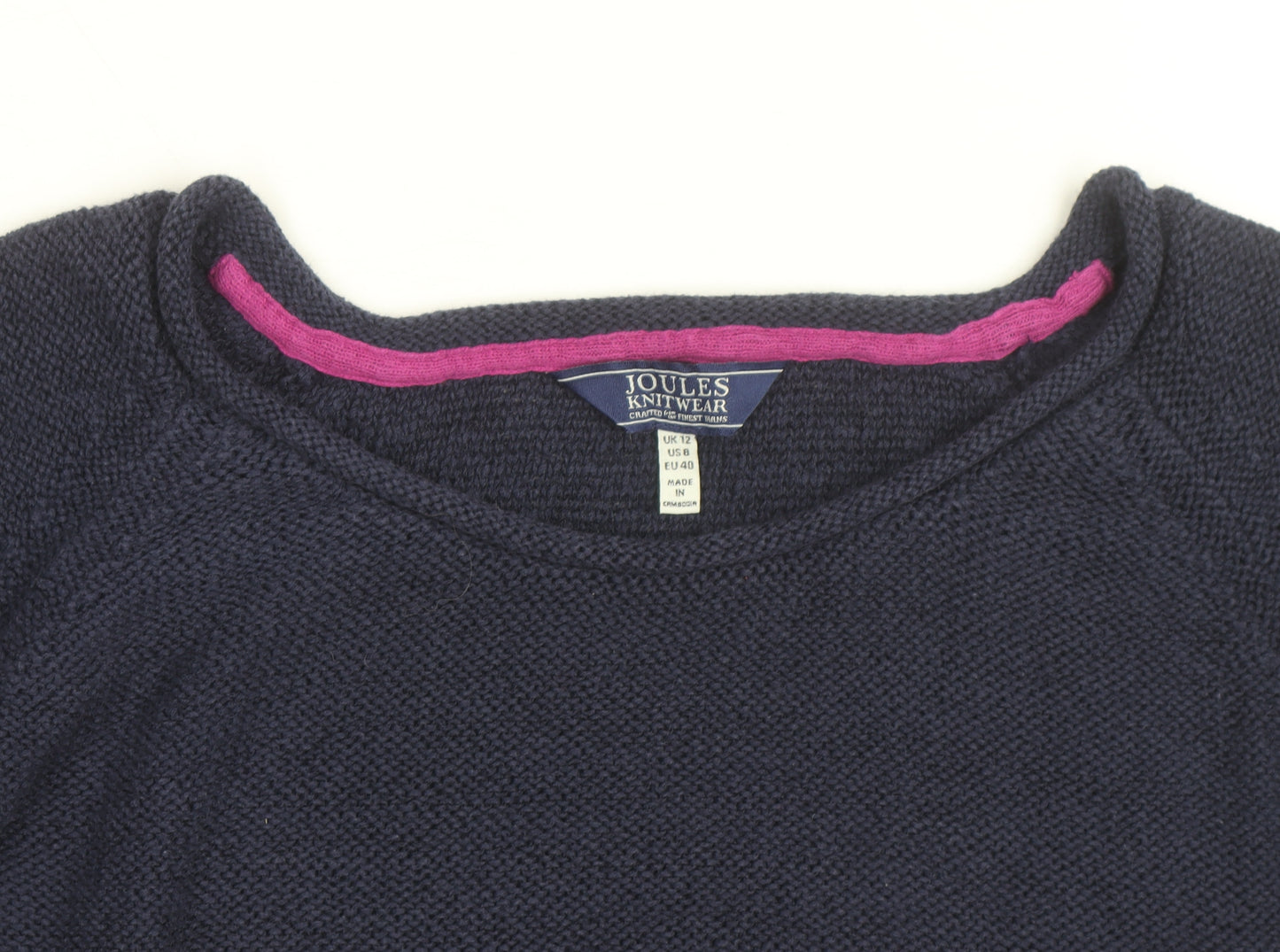 Joules Women's Blue Cotton Crew Neck Knit Jumper Size 12