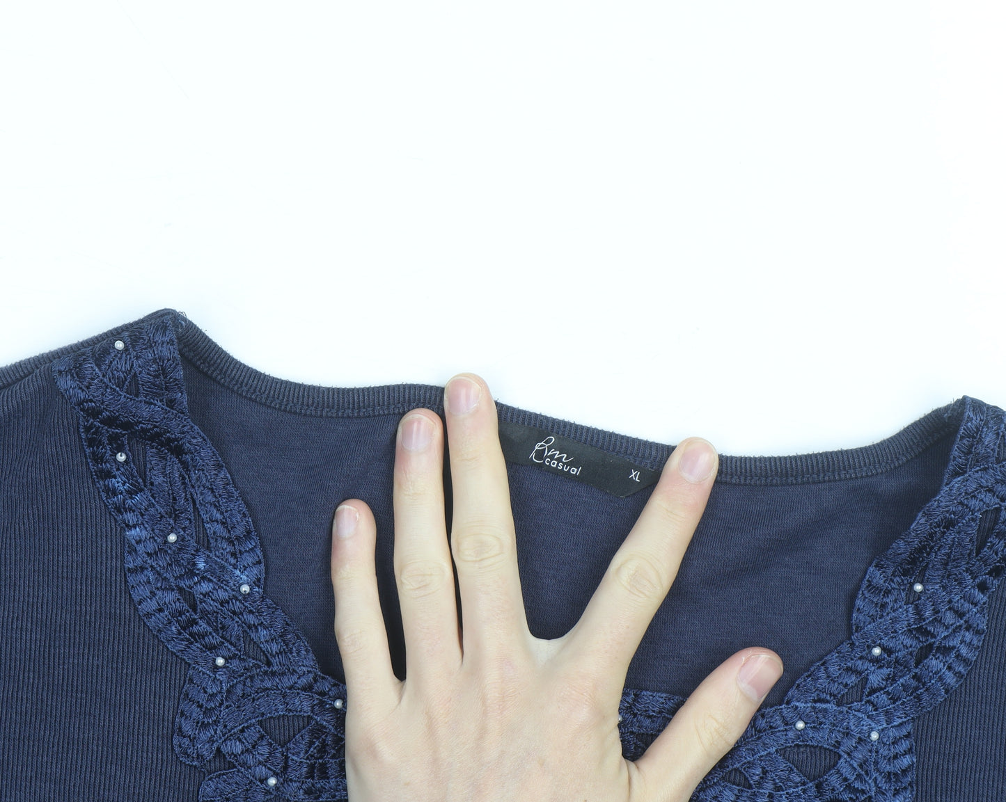 Bonmarche Women’s Blue Embroidered Scoop Neck Cotton Knit Jumper XL