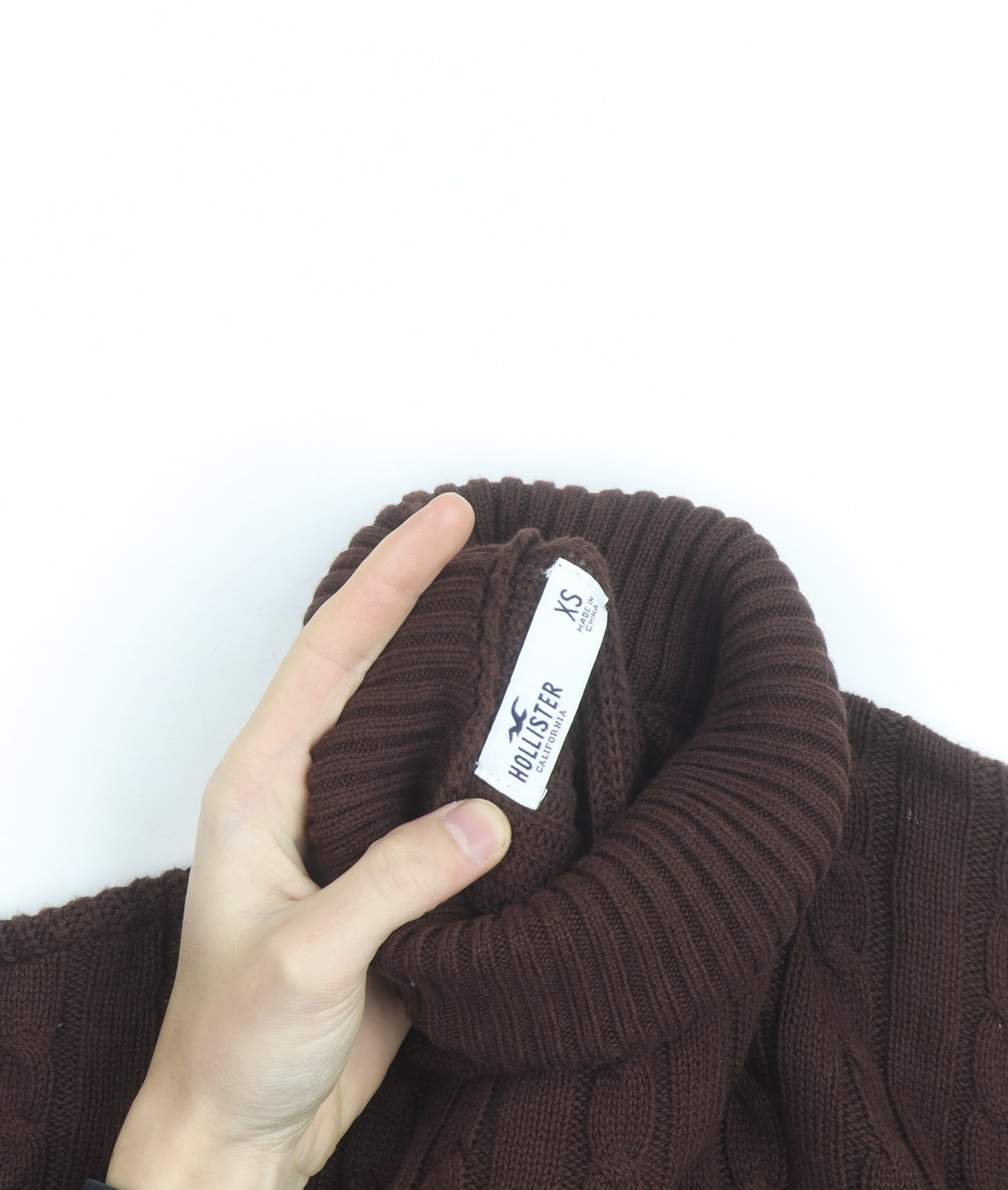 Hollister Womens Brown Cable Knit Roll Neck Jumper XS