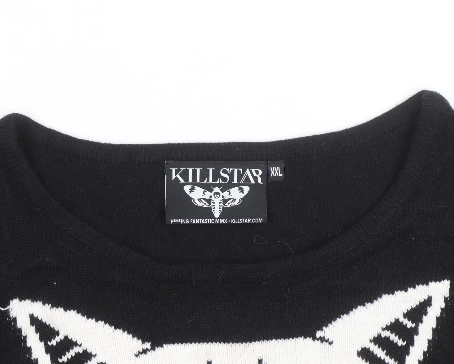 Killstar Mens Black 2XL Gothic Cat Graphic Distressed Knit Jumper