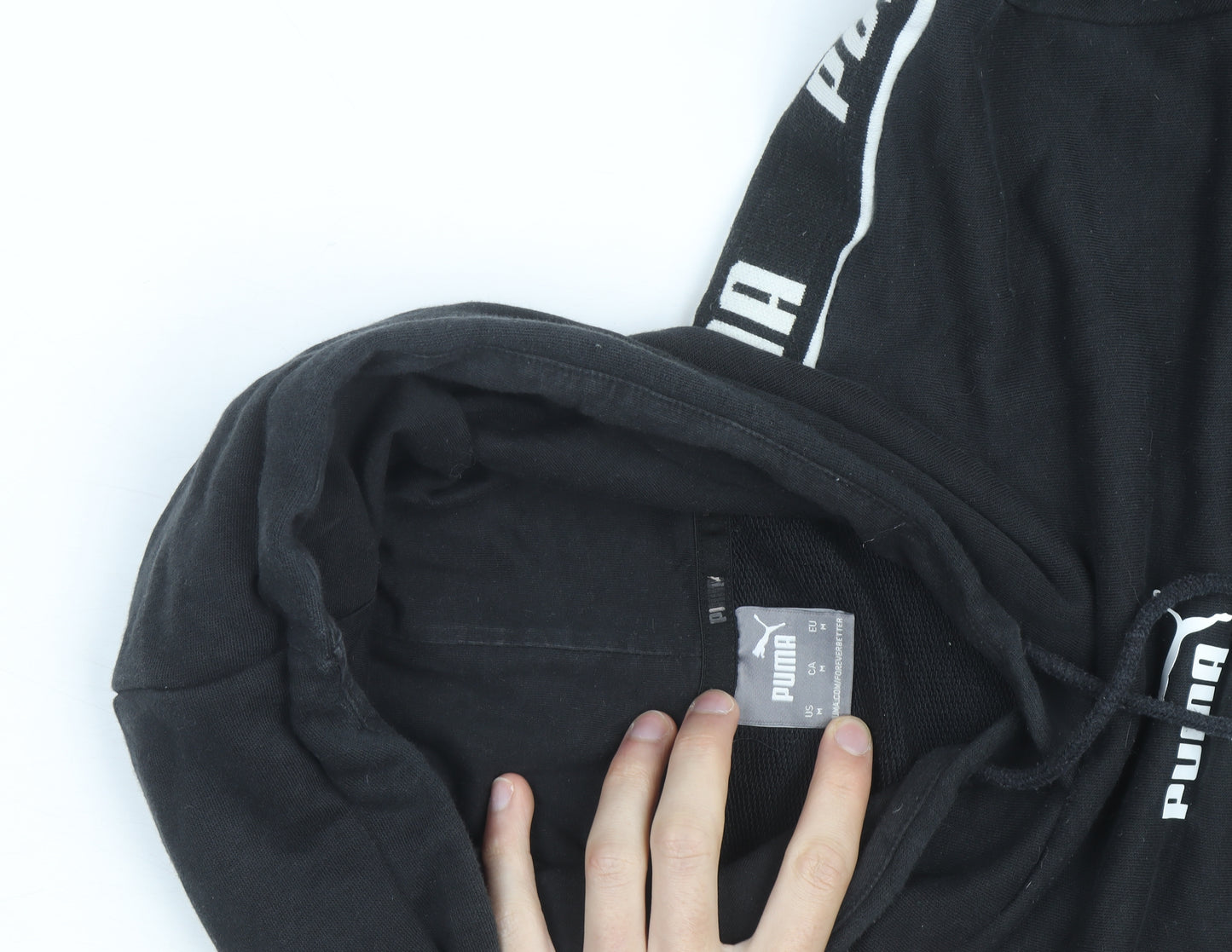 Puma Men's Black Medium Pullover Hoodie with Logo Sports Style