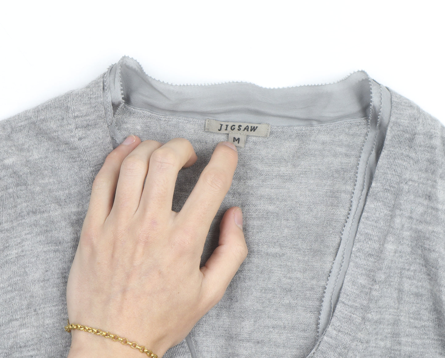 Jigsaw Men Grey Wool V-Neck Button Cardigan M