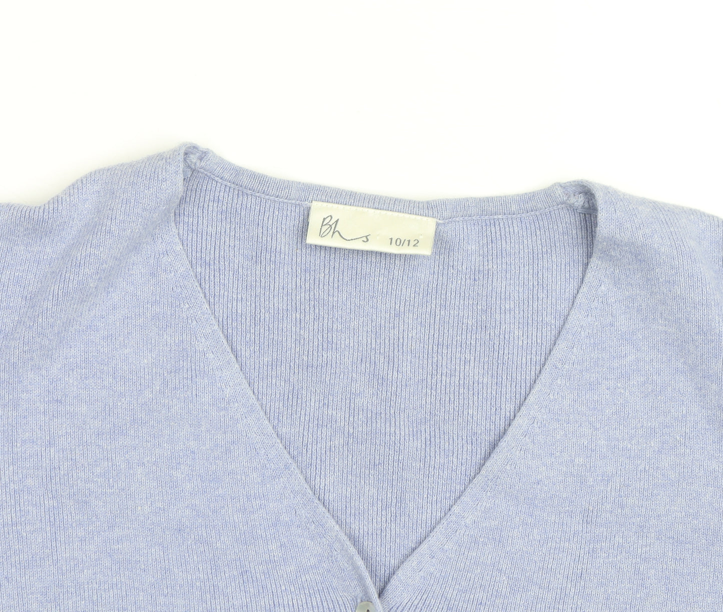 BHS Women’s Blue Cotton V-Neck Short Sleeve Button Cardigan Size 10/12