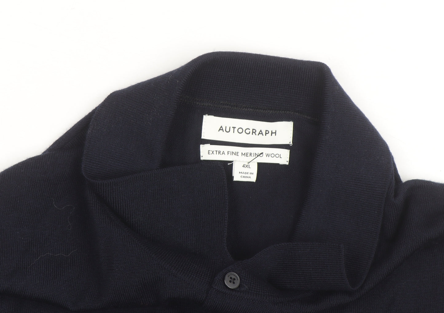 Marks and Spencer Autograph Men’s Black 4XL Merino Wool Long Sleeve Polo