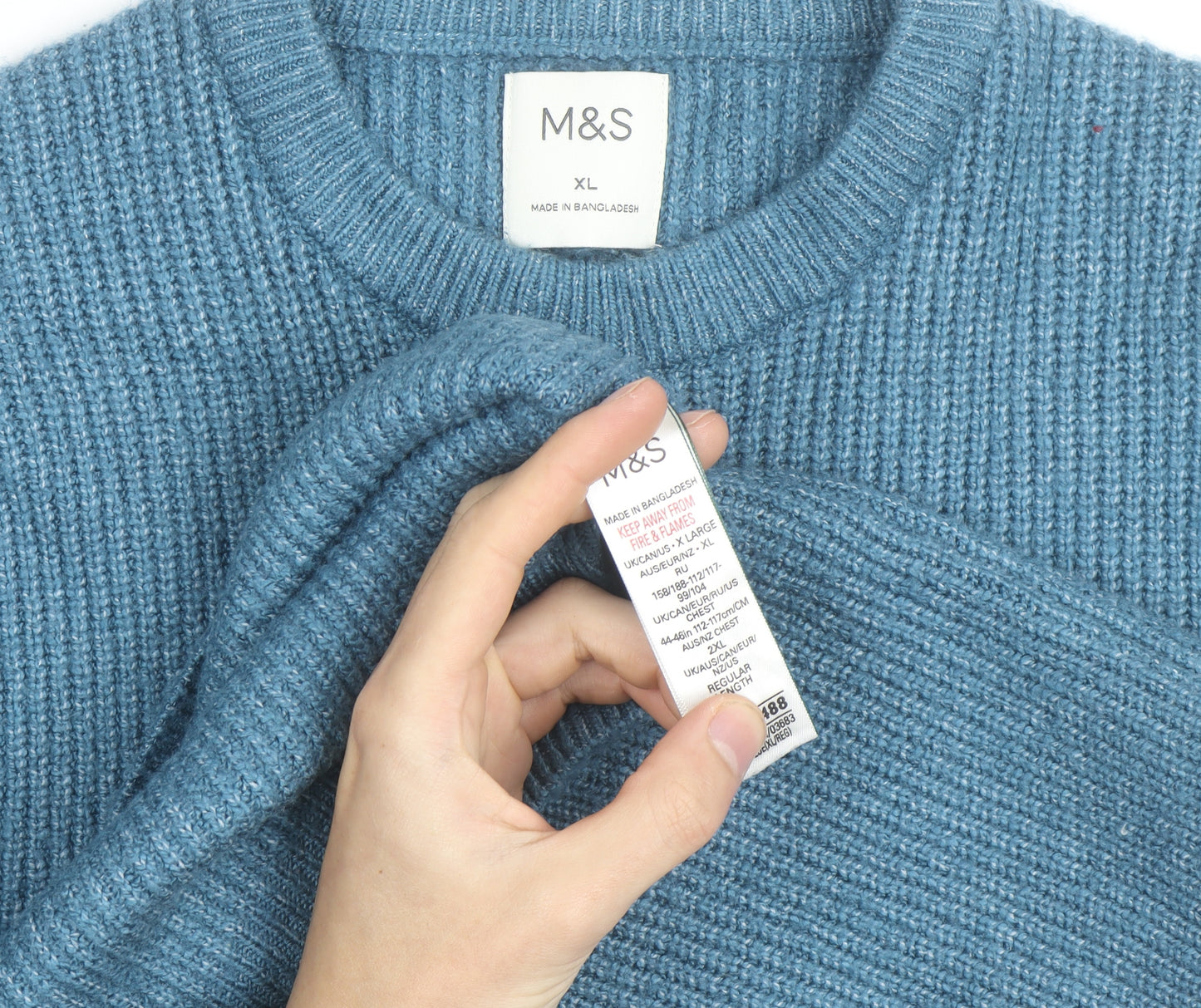 Marks and Spencer Men's Blue XL Crew Neck Chunky Knit Jumper