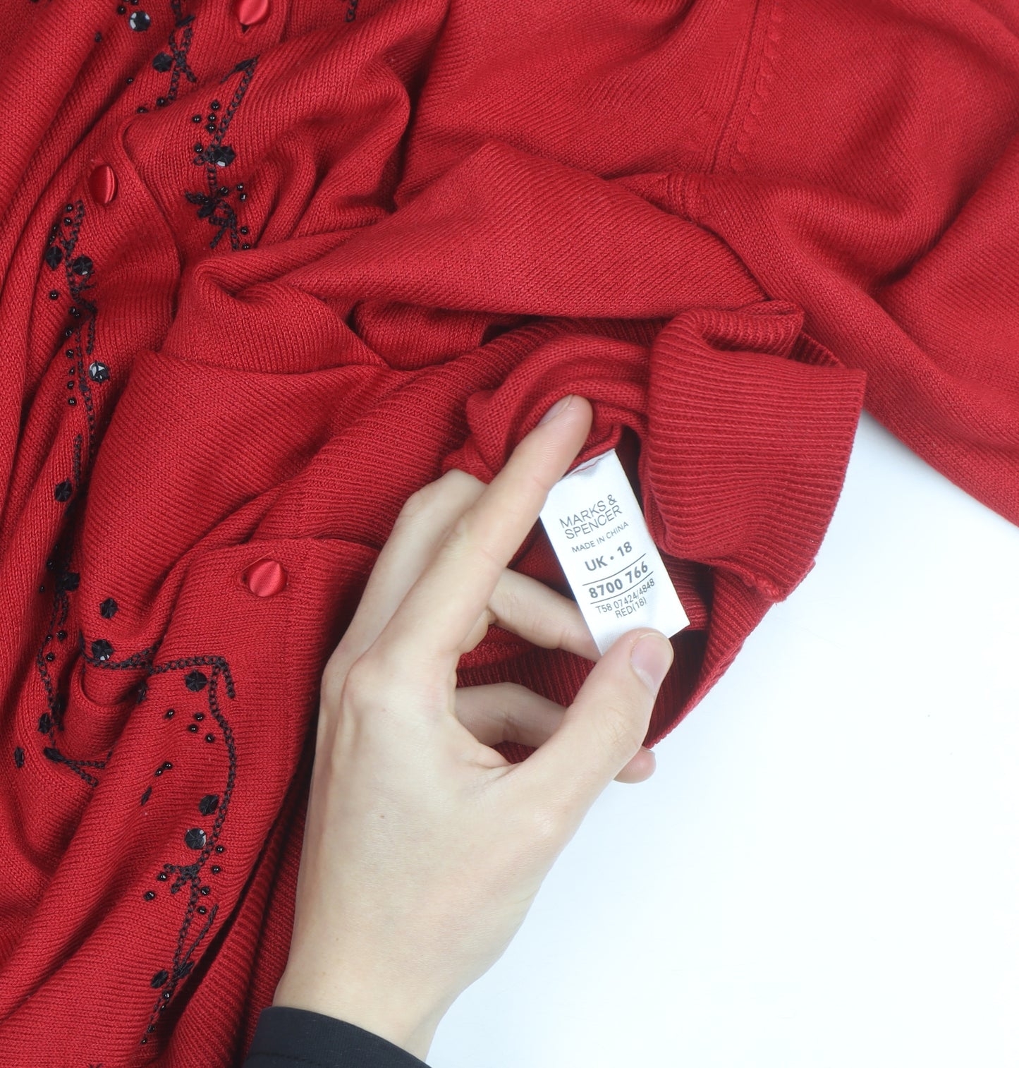 Marks and Spencer Women’s Red Beaded Cardigan Size 18