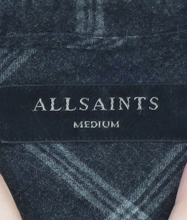 AllSaints Men's Grey Check Flannel Button-Up Shirt Medium